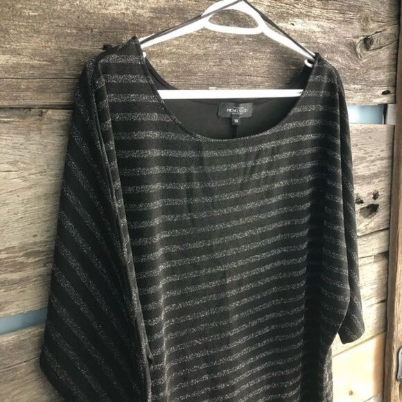 MICHEL Studio plus size 1X black and silver long drop shoulder sweater - Picture 3 of 6